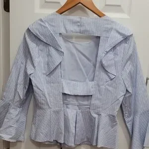 BCBGMAXAZRIA Women's Striped Ruffle Crop Top – Stretchy Casual Blouse - View #9
